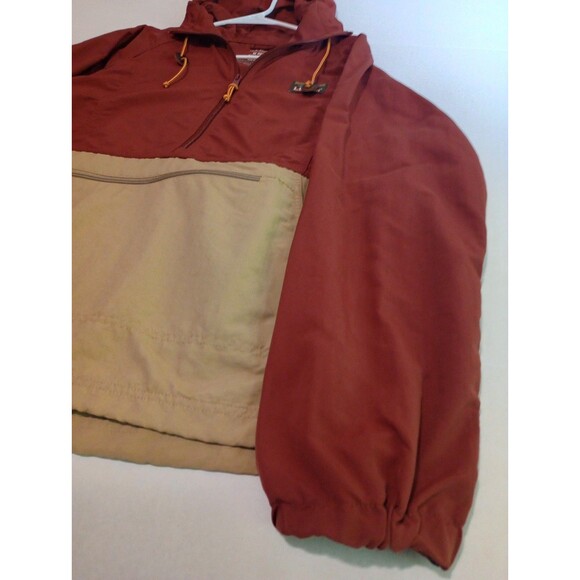 LL Bean windbreaker jacket Medium colorblock nylon pullover hooded Maroon & Tan - Picture 2 of 8